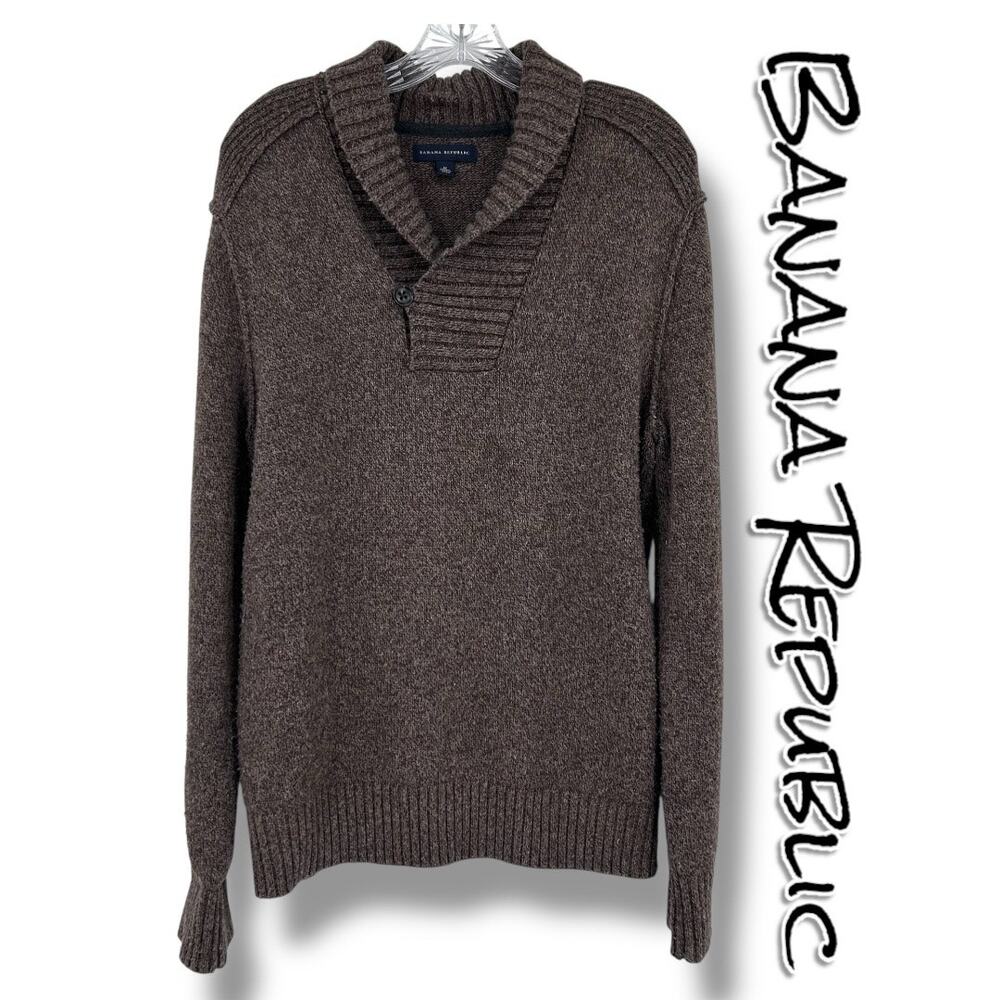 Banana Republic Elevated Shawl Sweater Brown Lambs Wool Cozy Warm Mens Size Med